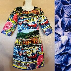 NWT POSITANO ITALY Amalfi Postcard Print DRESS Size S/M